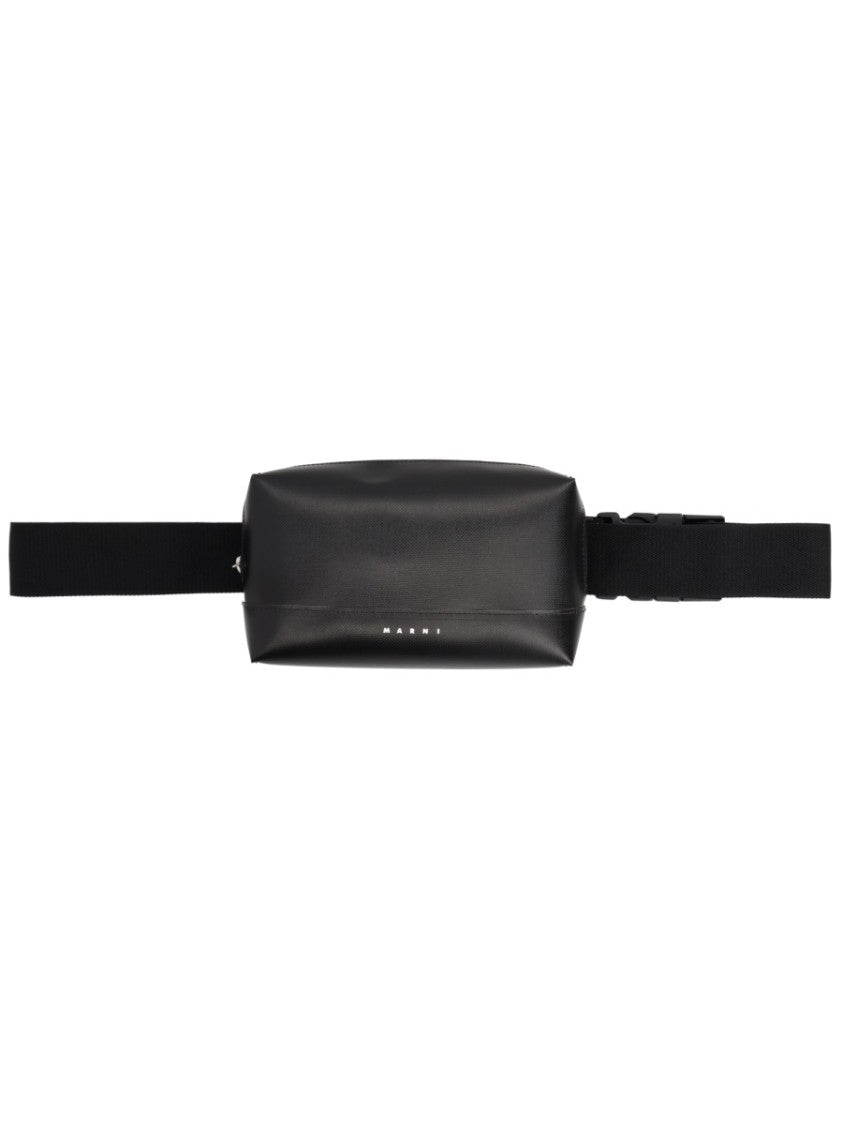Marni Neutrals Rectangular Zip Closure Logo Polyamide Pouch