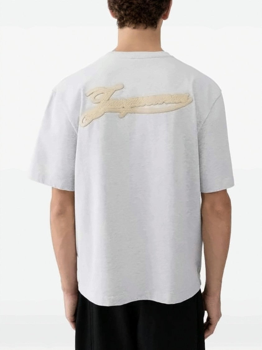 Jacquemus Light Grey Cotton T-Shirt With Embroidered Patch