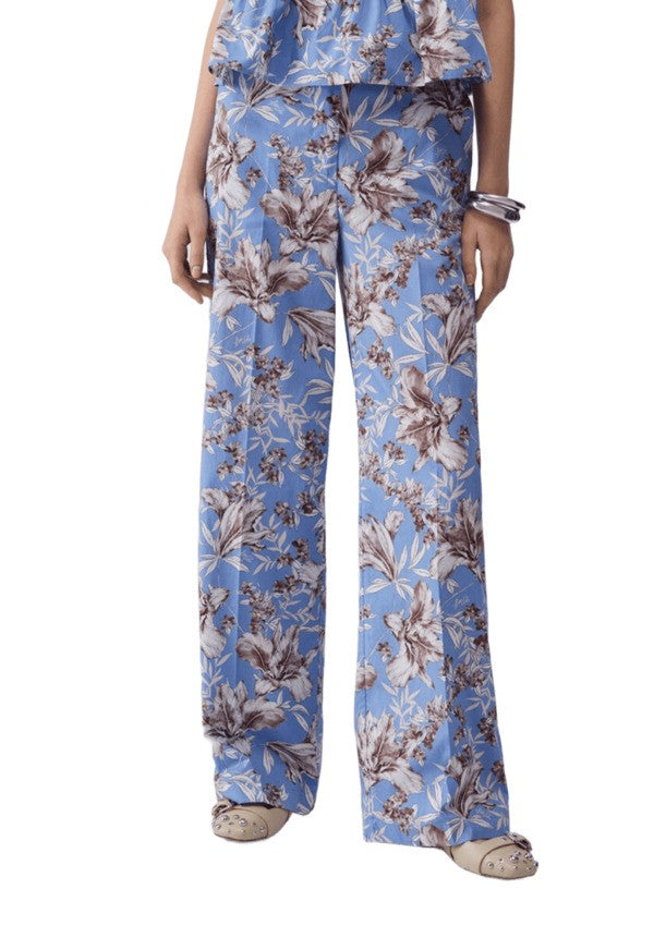 Liu Jo Light Blue Floral Print Wide-Leg Pants