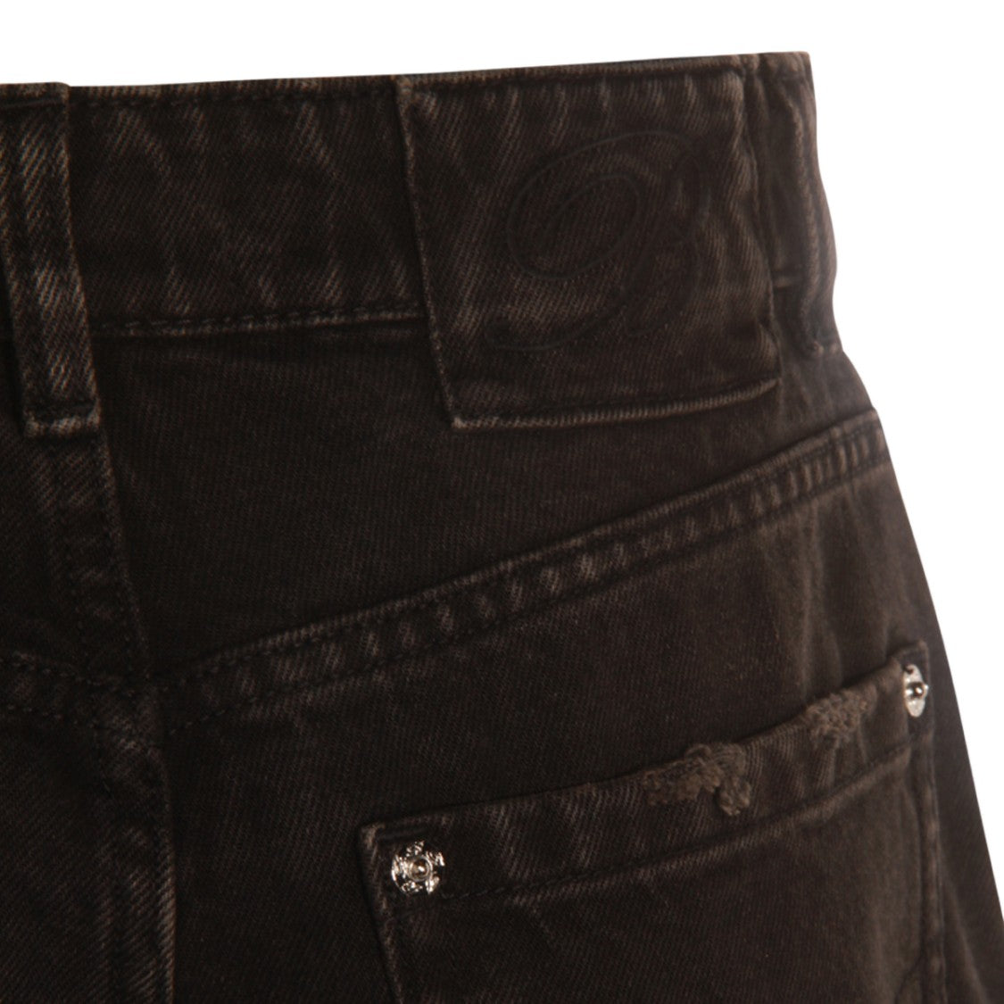 Blumarine Wide-Leg Black Jeans With Studded Floral Embellishments