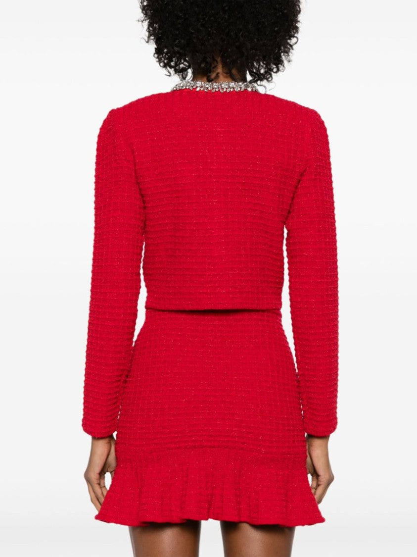 Self-Portrait Textured Knit Cropped Sweater With Decorative Embellishments