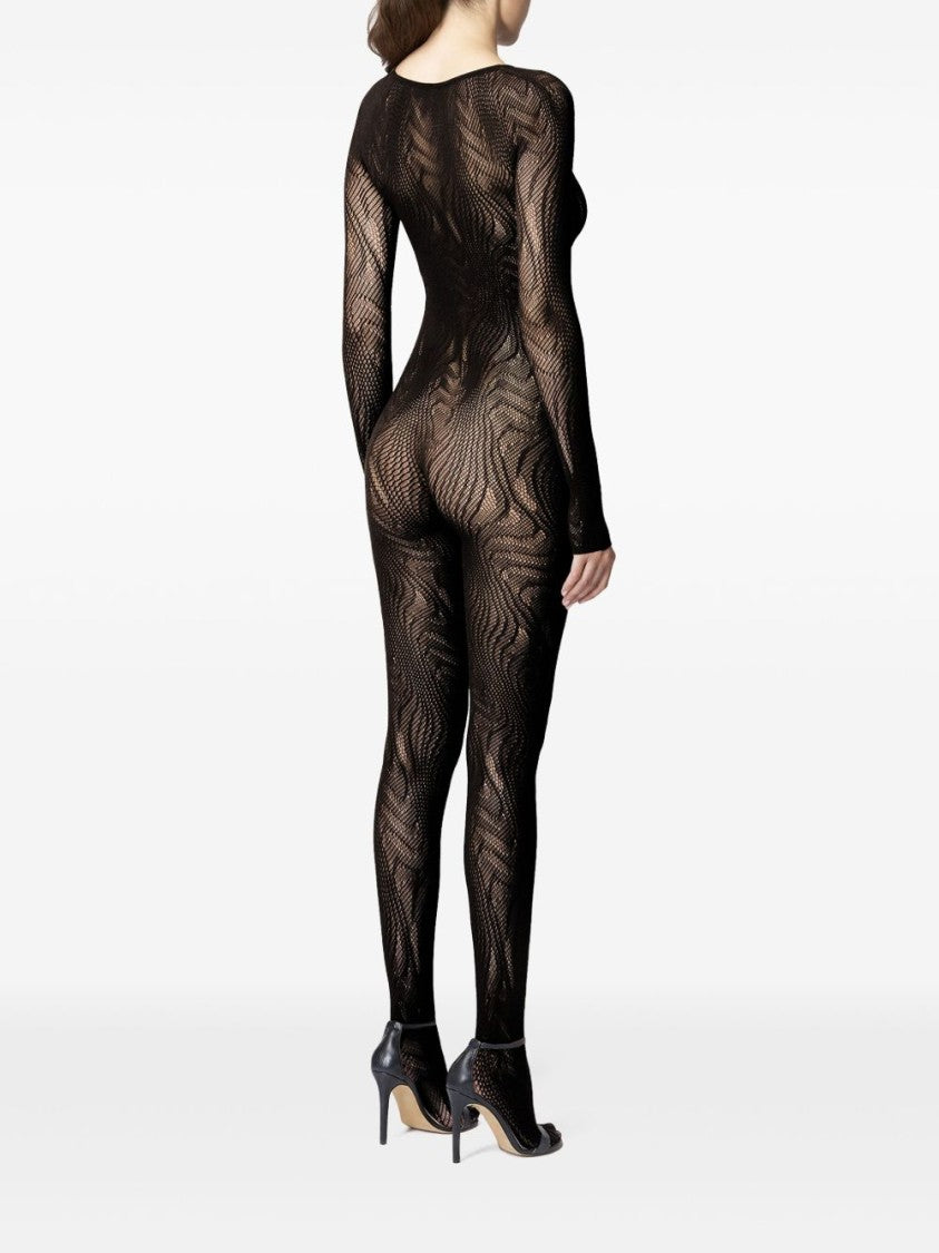 Wolford Snake Net Design Black Catsuit