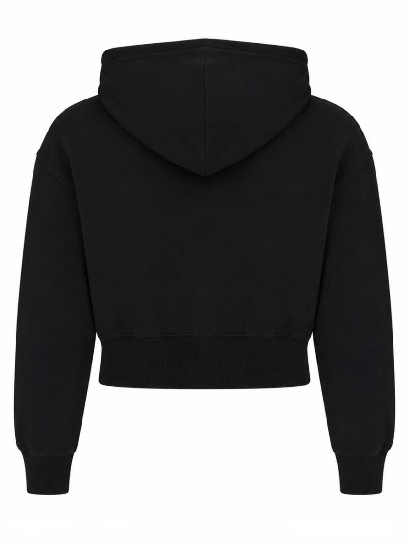 Versace Jeans Couture Cropped Drawstring Script Logo Cotton Hoodie