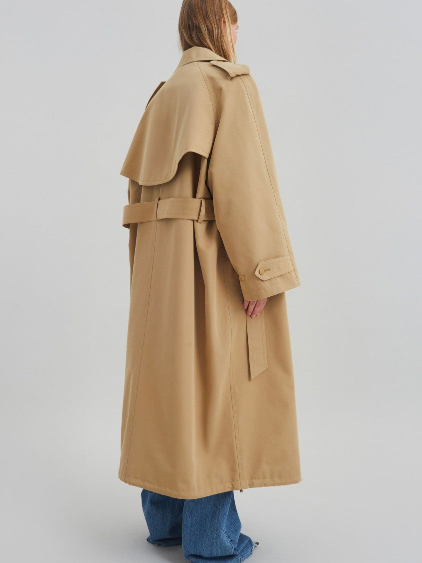 The Frankie Shop Beige Loose Fit Cotton Trench Coat