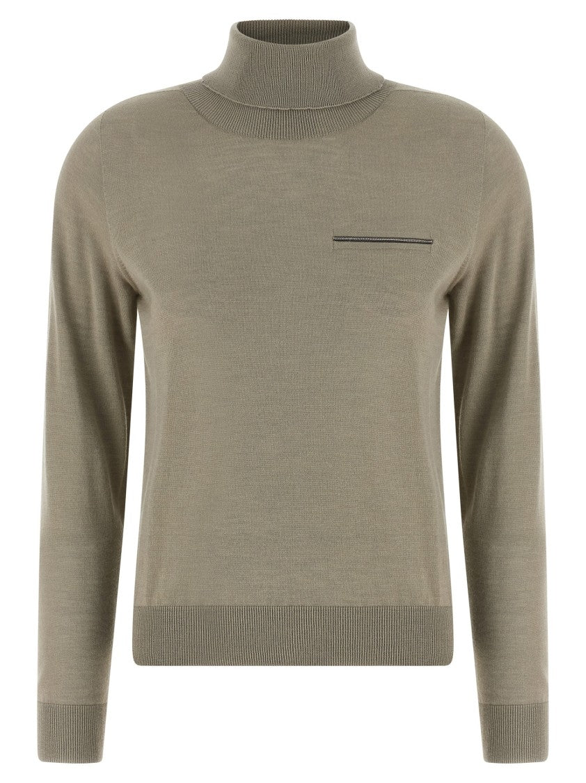 Peserico Turtleneck Sweater In Fine Cashmere And Silk With Jewel Detail