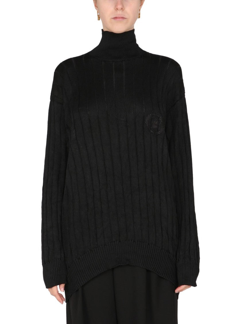Balenciaga Ribbed Silk Knit Oversized Turtleneck Pullover