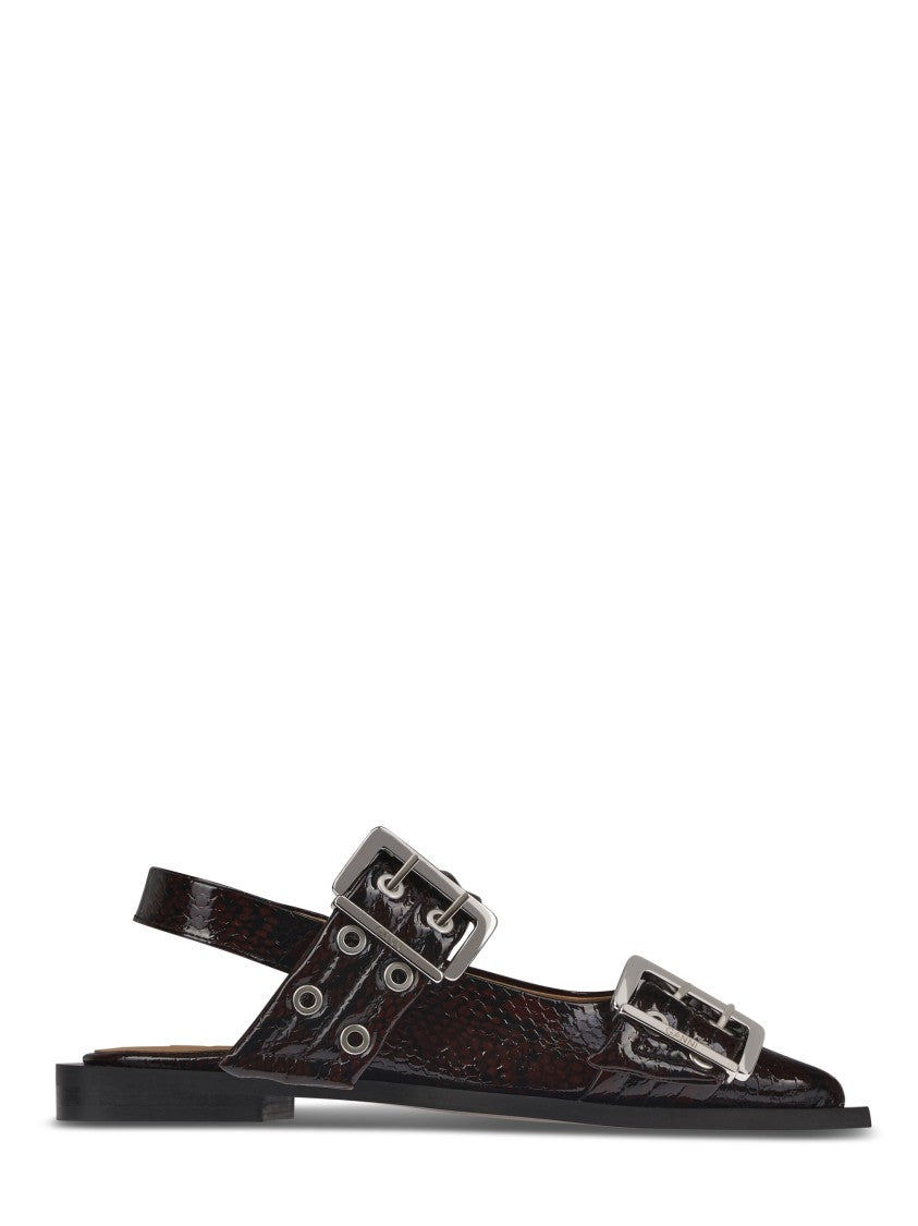 Ganni Slingback Dark Burgundy Flat Shoes With Textured Upper