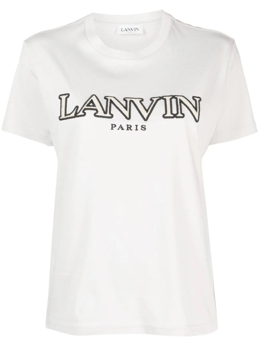 Lanvin Beige Curb Regular Fit Bold Text Cotton T-Shirt