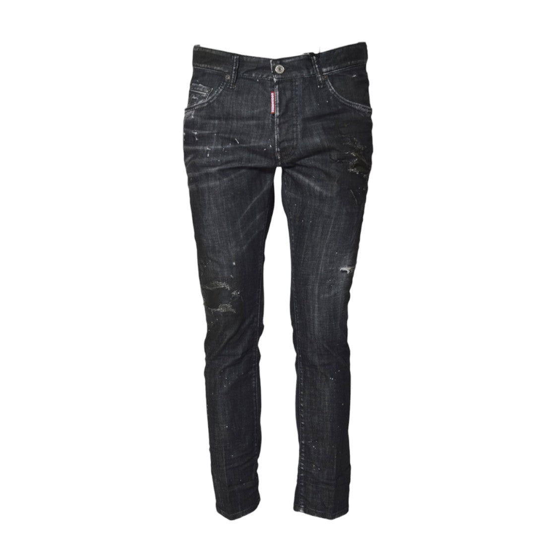 Dsquared2 Slim-Fit Distressed Black Jeans With Paint Splatter Accents