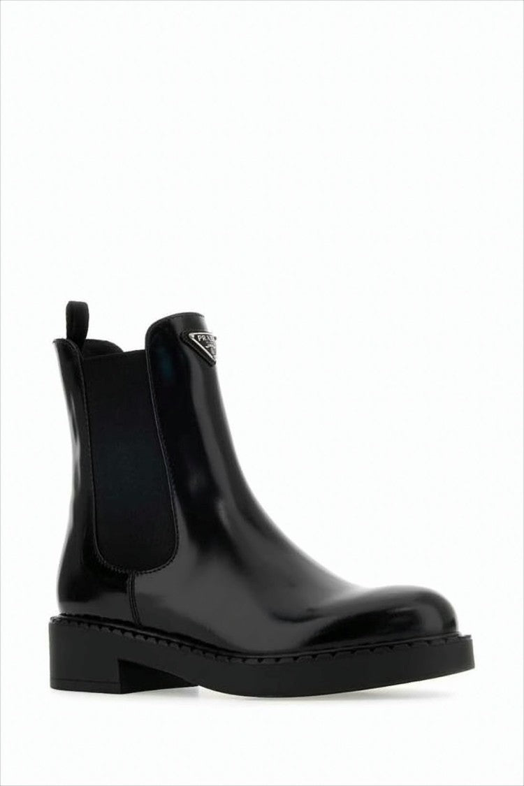 Prada Polished Black Calf Leather Boots