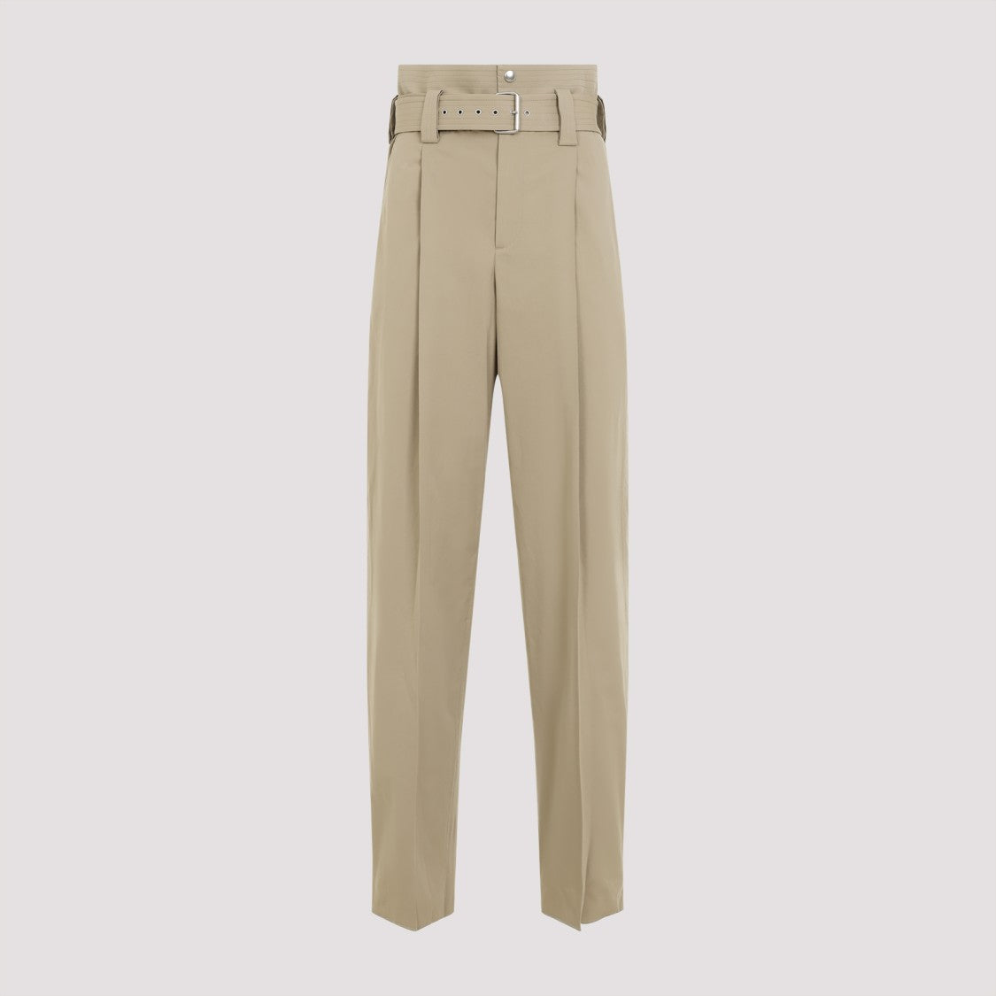 Bottega Veneta High Waist Belted Beige Cotton Trousers