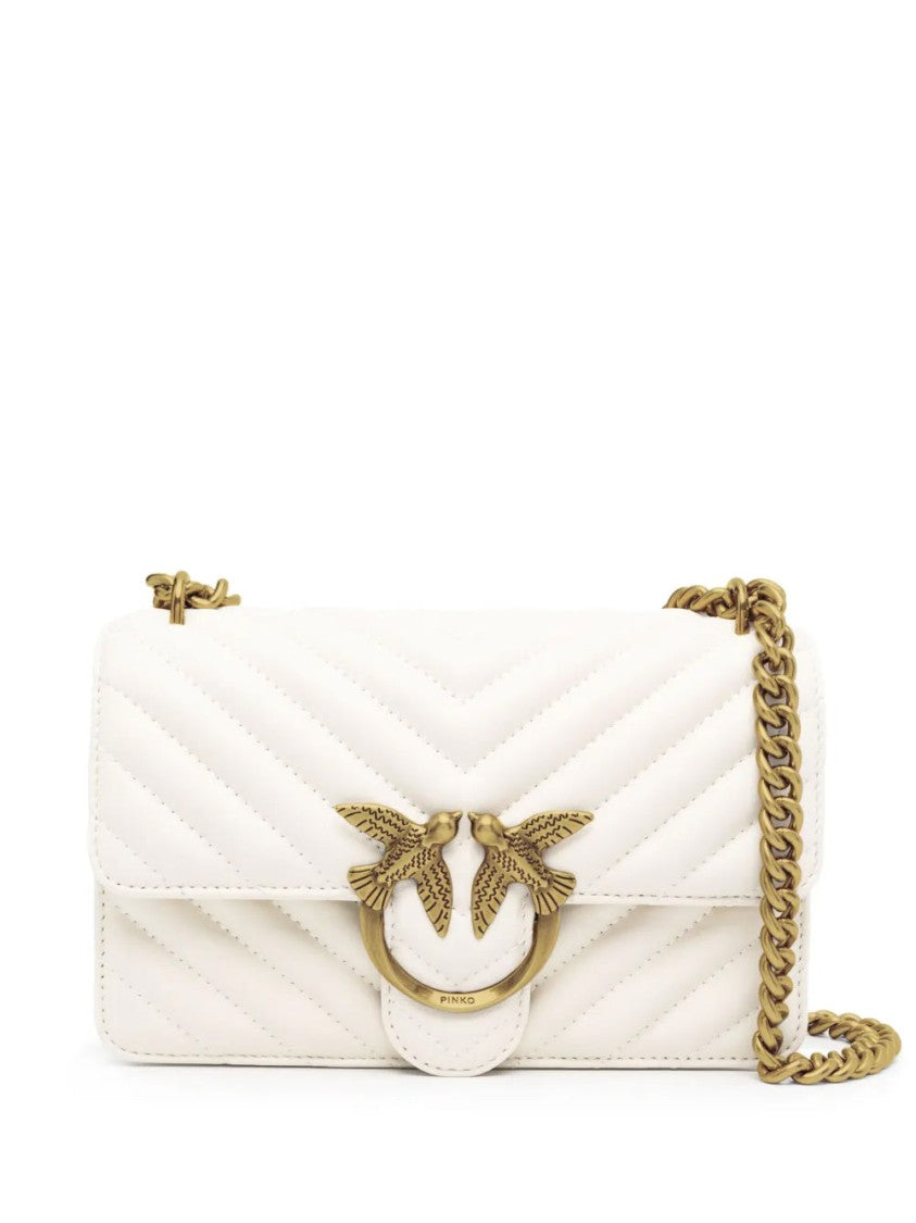 Pinko Quilted Sheepskin Mini Crossbody Bag With Bird Clasp
