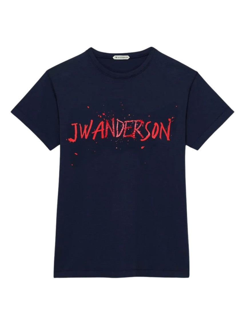 J. W. Anderson Navy Blue Splattered Logo T-Shirt