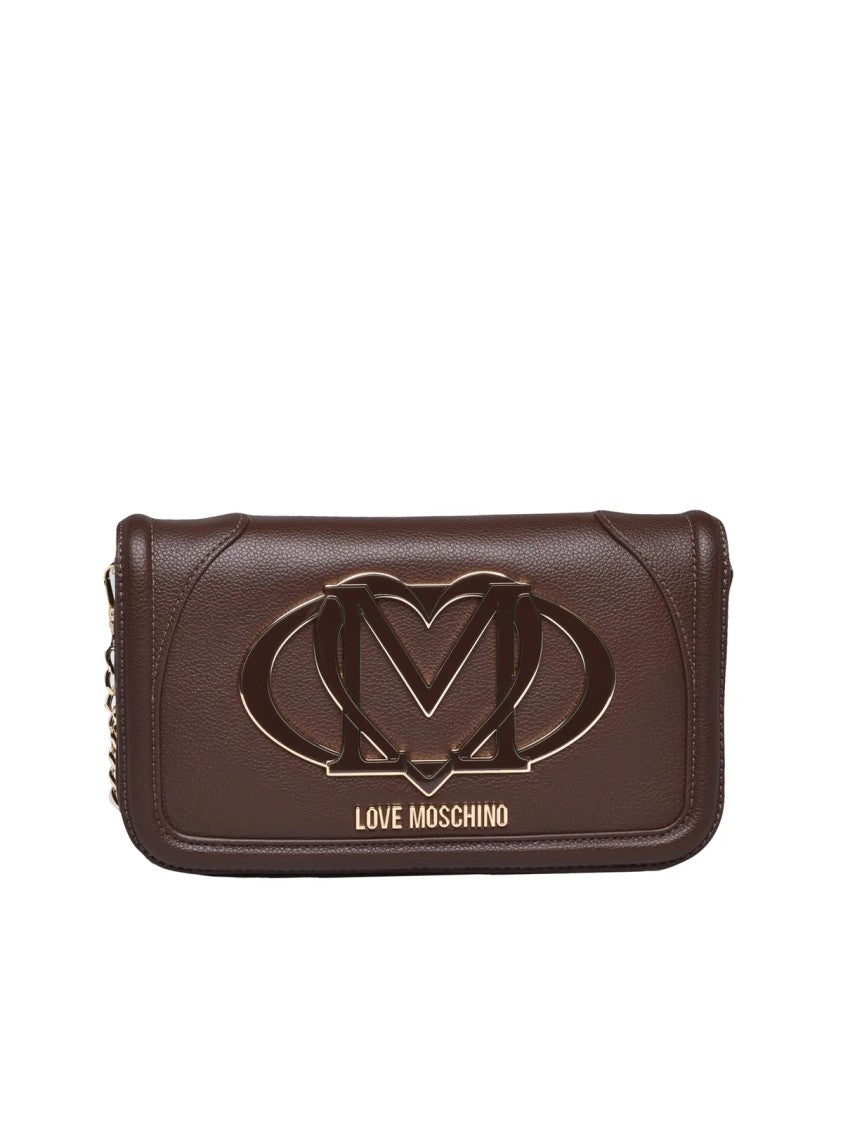 Love Moschino Textured Polyurethane Crossbody Bag With Metallic Logo And Chain Strap