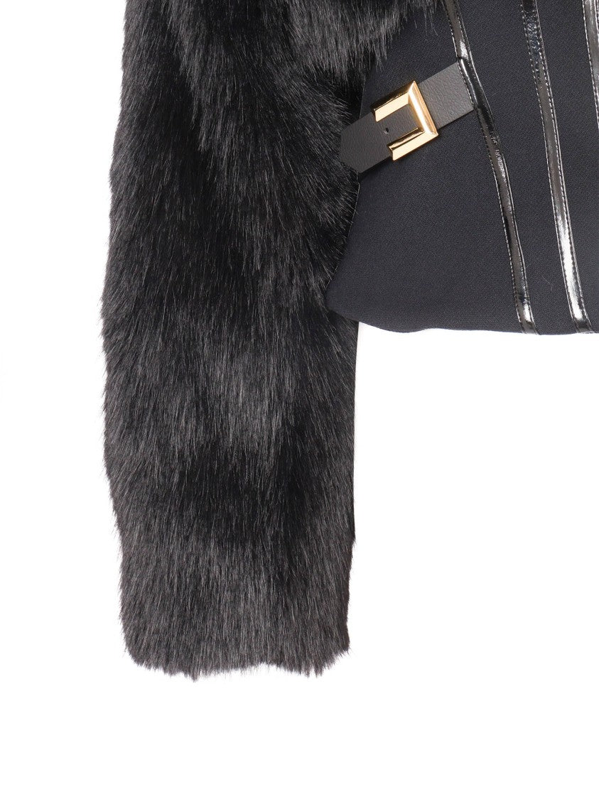 Elisabetta Franchi Cropped Black Jacket With Faux Fur Detailing