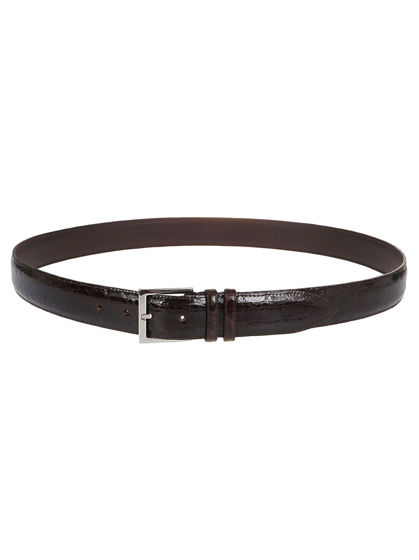 Orciani Crocodile-Cow Leather Slim Belt