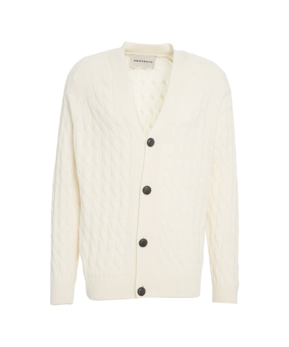 Amaranto Cable Knit Cardigan With Deep V-Neck And Button Closure