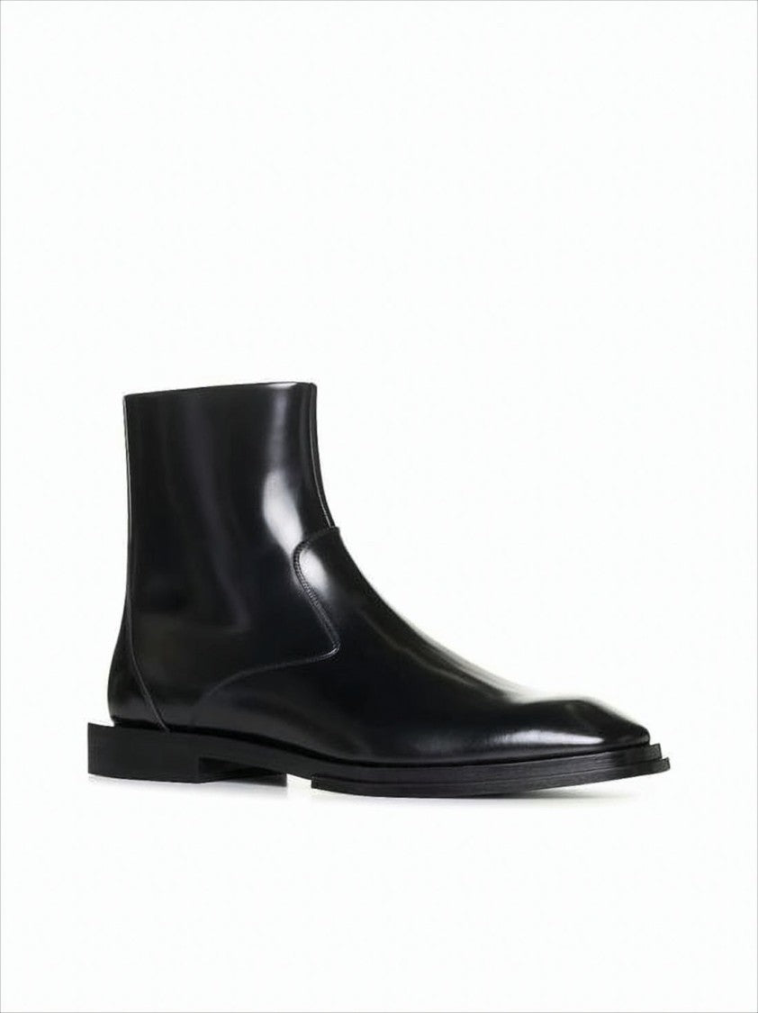 Alexander Mcqueen Smooth Calf Leather Ankle Boots With Polished Finish
