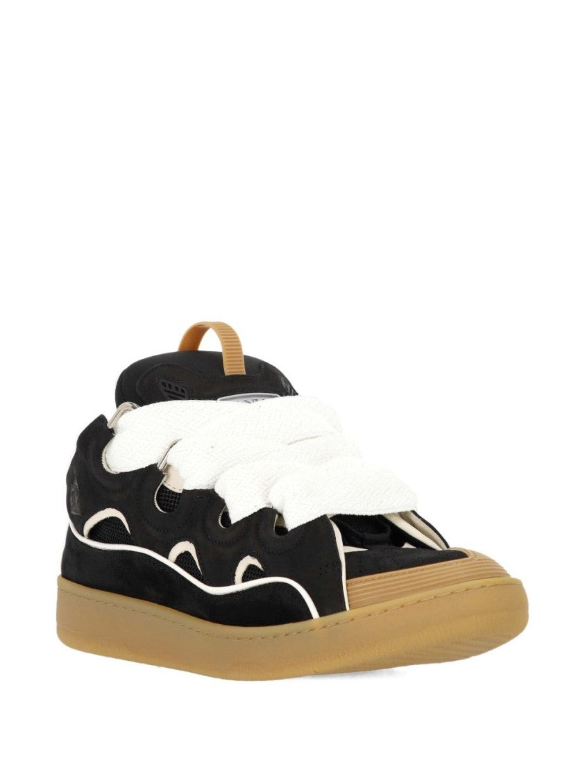Lanvin Black Wave Detail Perforated Lace Sneakers