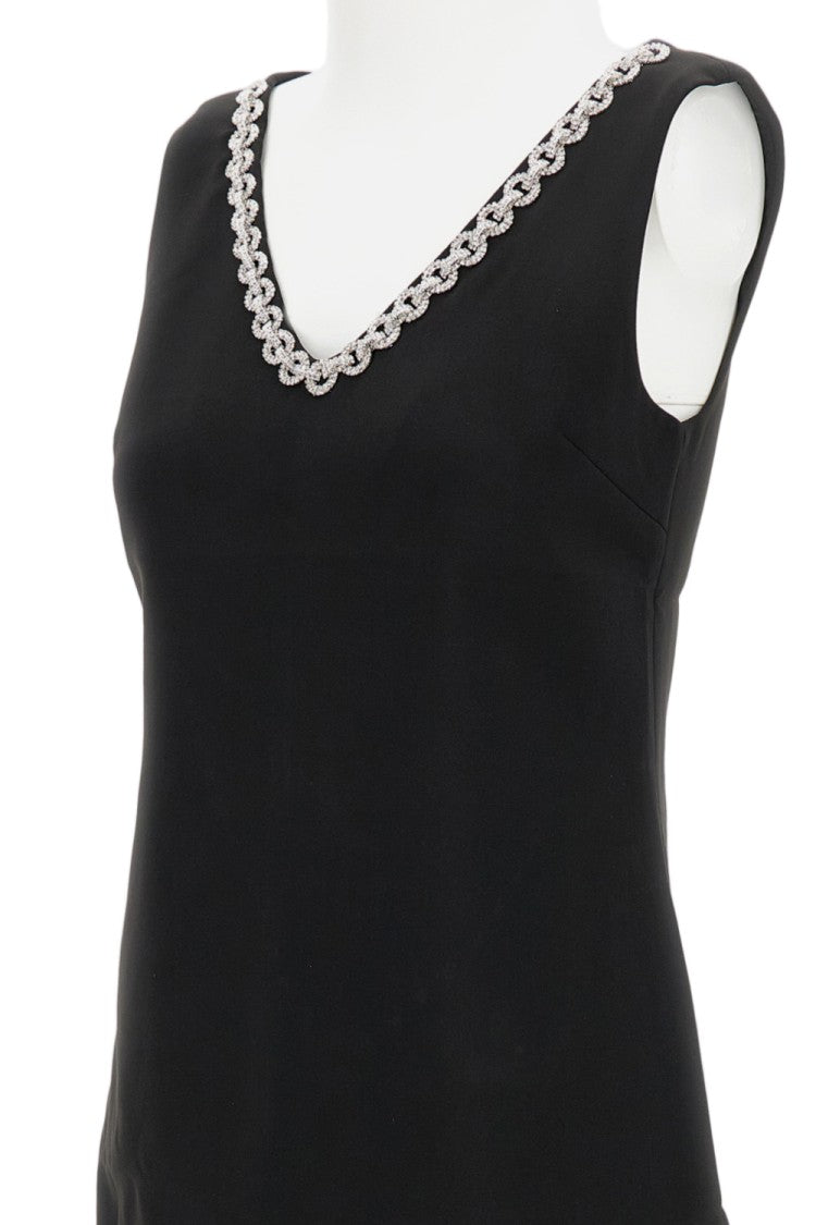 Self-Portrait Rhinestone-Embellished Black Midi Dress With V-Neckline