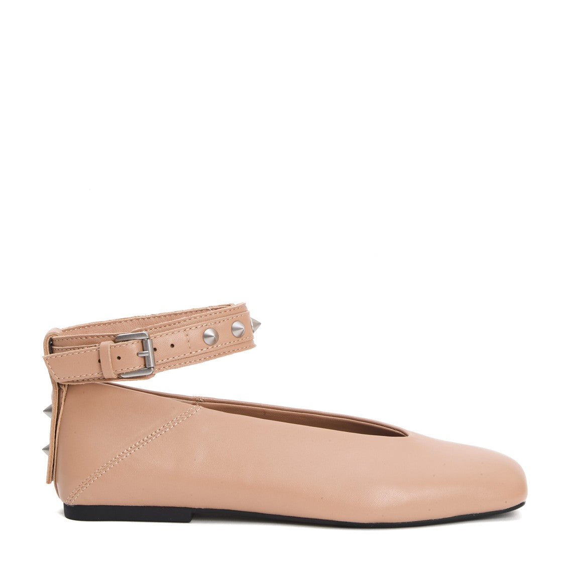 Ash Beige Leather Ballerina Ankle Strap