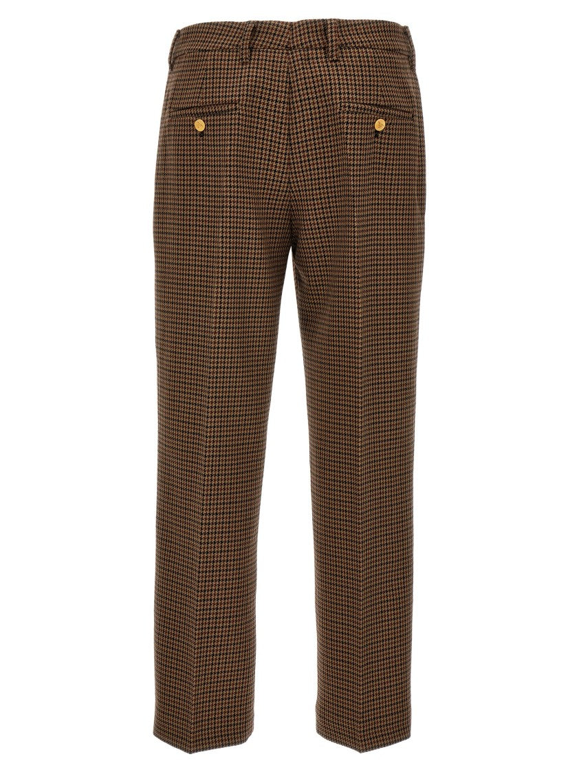 Prada Tailored Wool Pants With Classic Houndstooth Pattern And Structured Finish