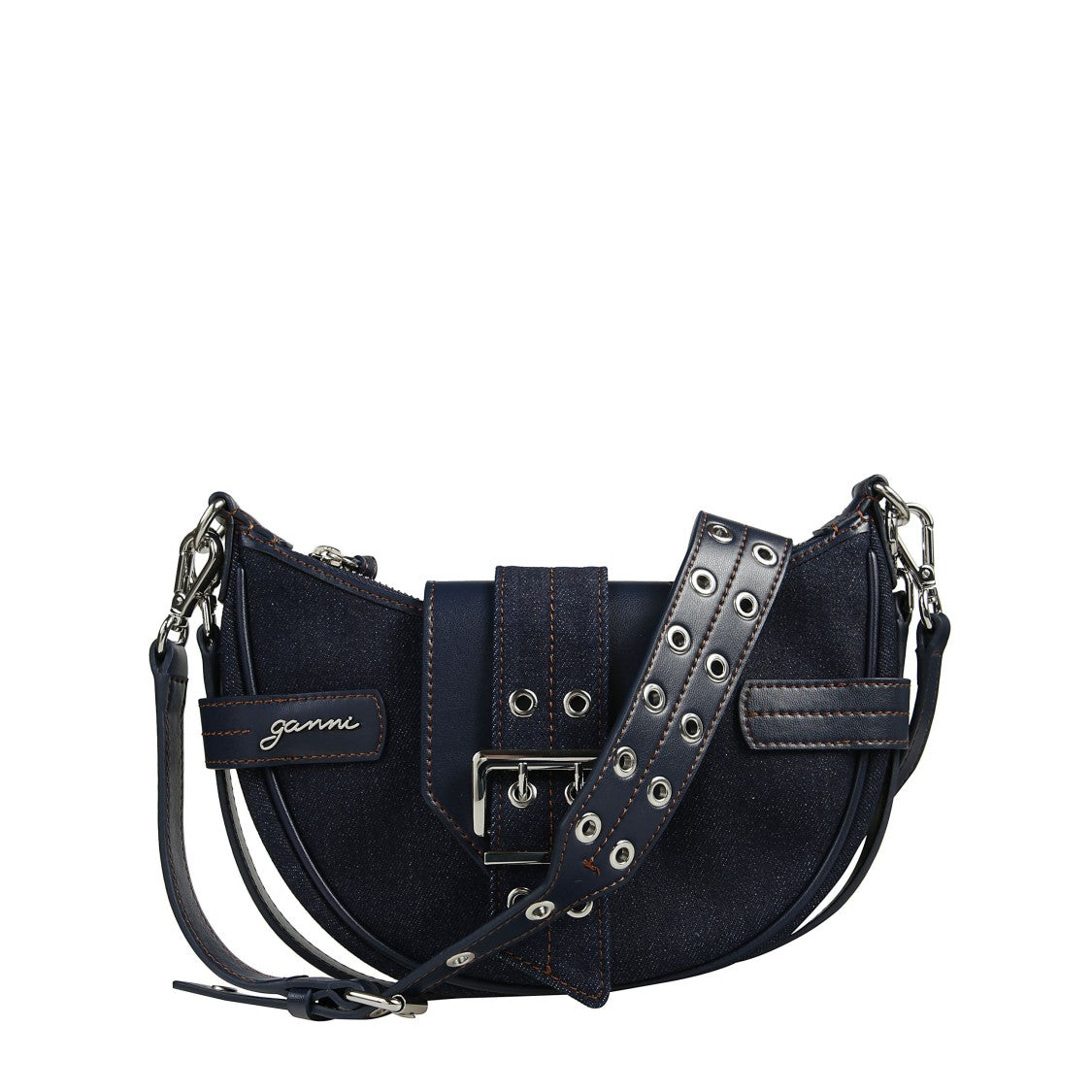 Ganni Denim Crescent Shoulder Bag