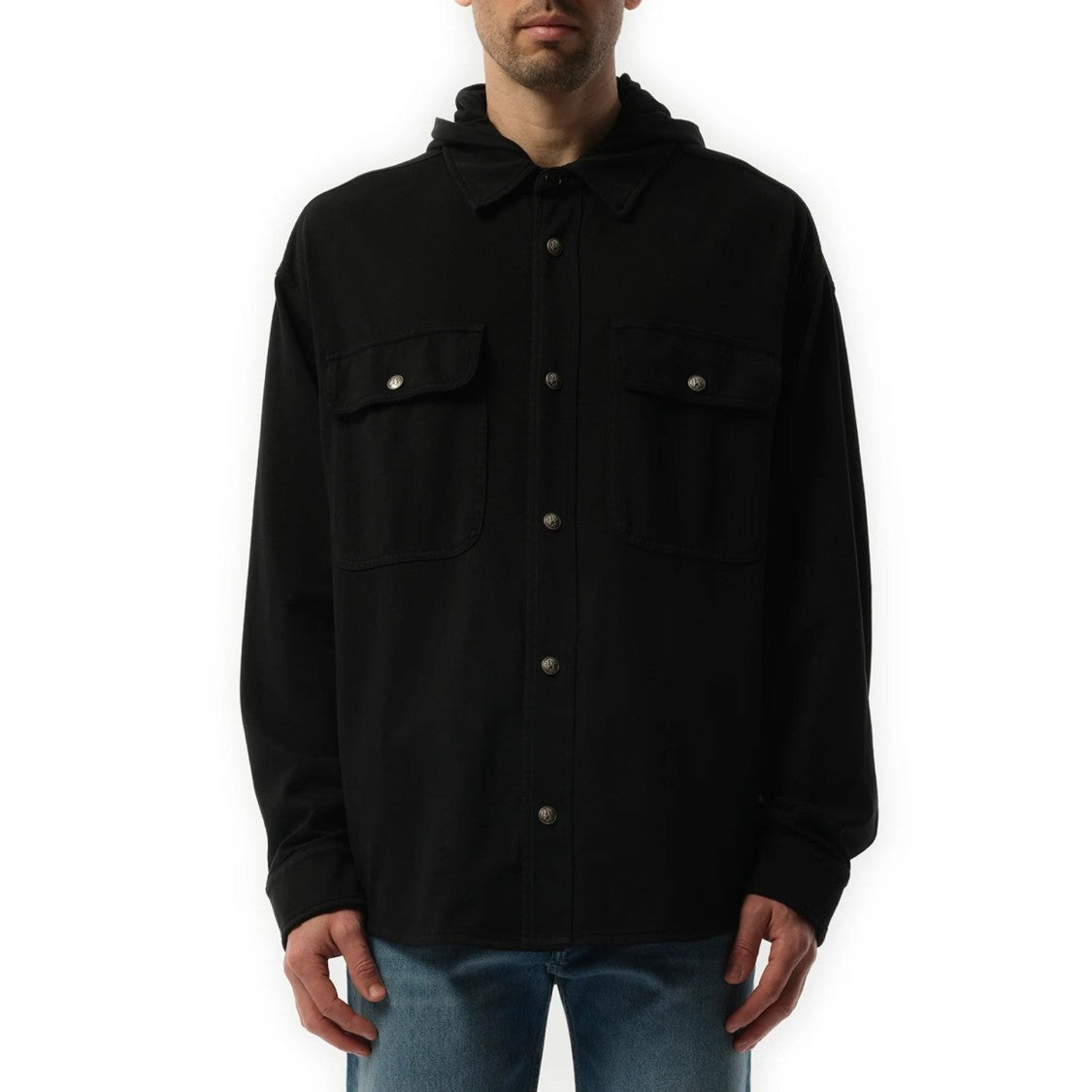 Palm Angels Hooded Overshirt With Classic Logo And Flap Pockets