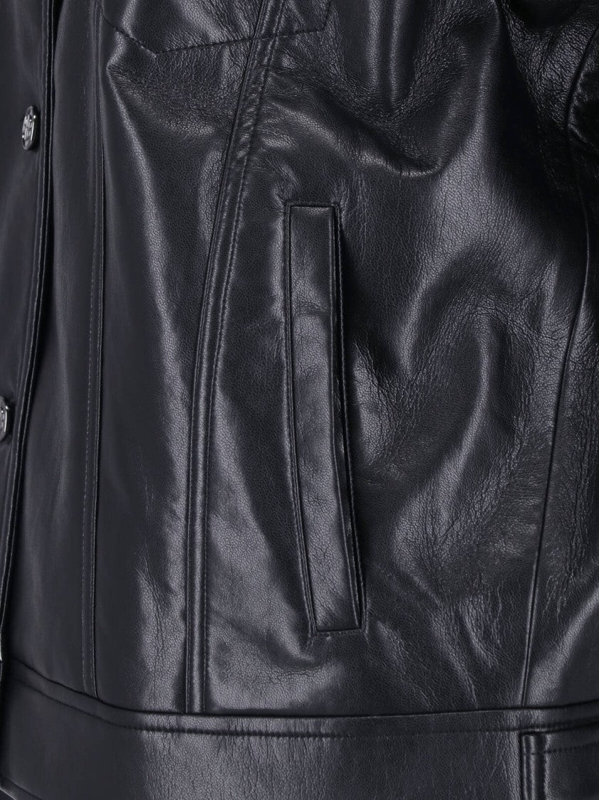 Anine Bing Black Leather Blend Rory Jacket With Classic Collar