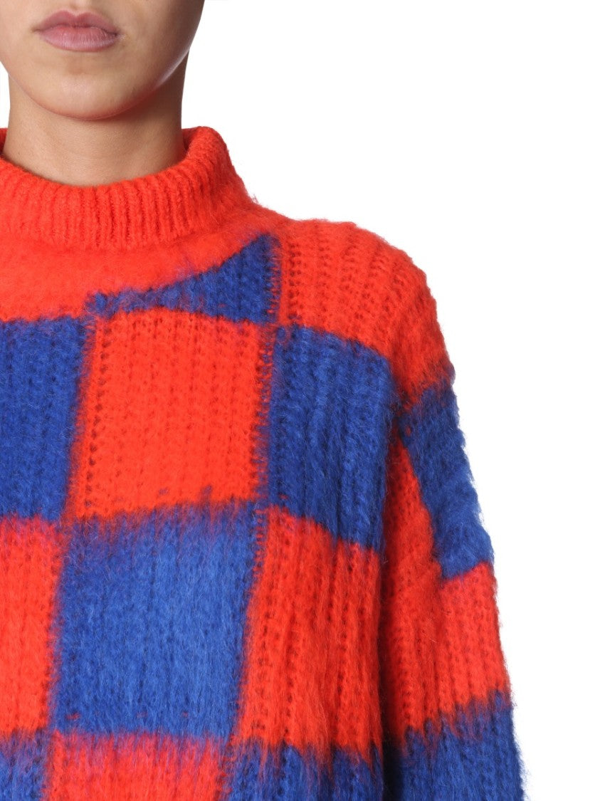 Msgm Bold Checkered Oversized Crew Neck Sweater
