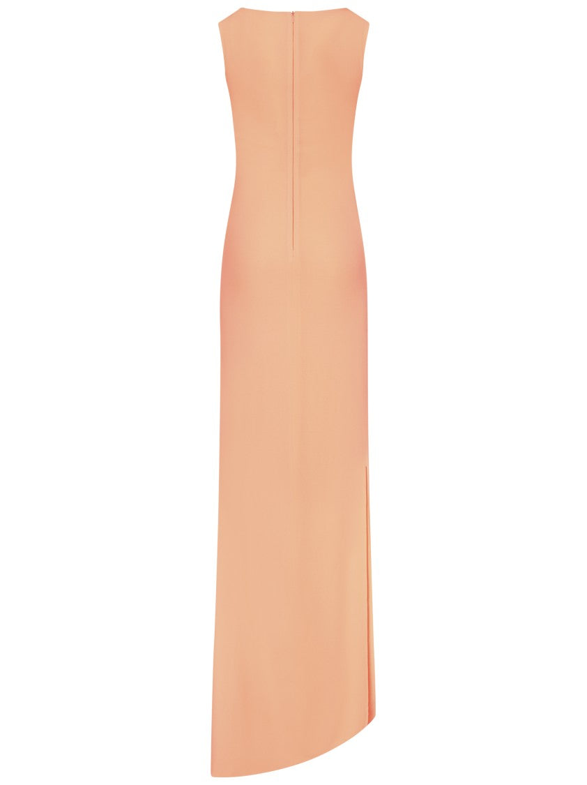 Mônot Asymmetric Hemline Orange Crepe Maxi Dress