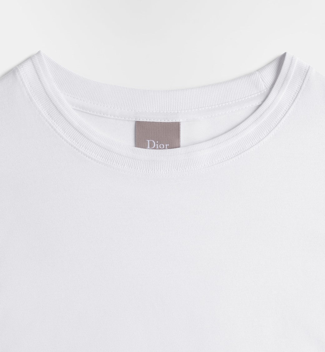 Christian Dior Minimalist White Crew Neck T-Shirt With Tonal Embroidery