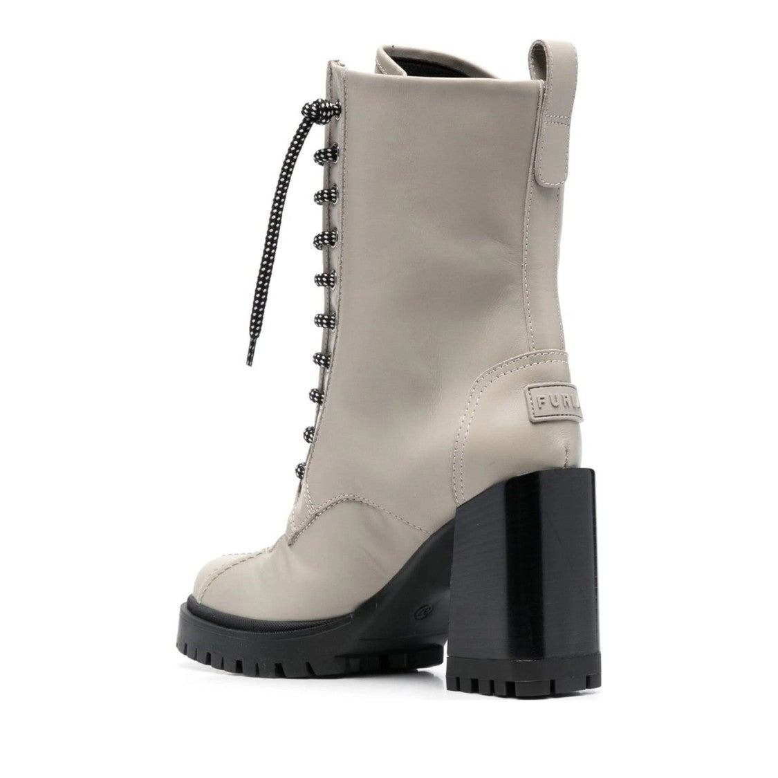 Furla Grey Climb High Block Heel Hiking Leather Ankle Boots