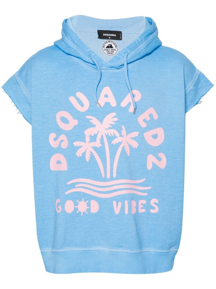 Dsquared2 Washed Sky Blue Cotton Jersey Hoodie