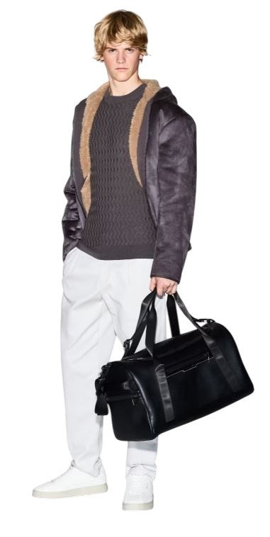 Armani Exchange Textured Knit Crewneck Sweater With Ribbed Details