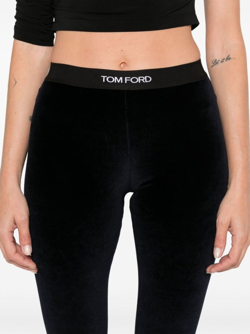Tom Ford Stretch Velour Leggings Midnight Blue Waistband