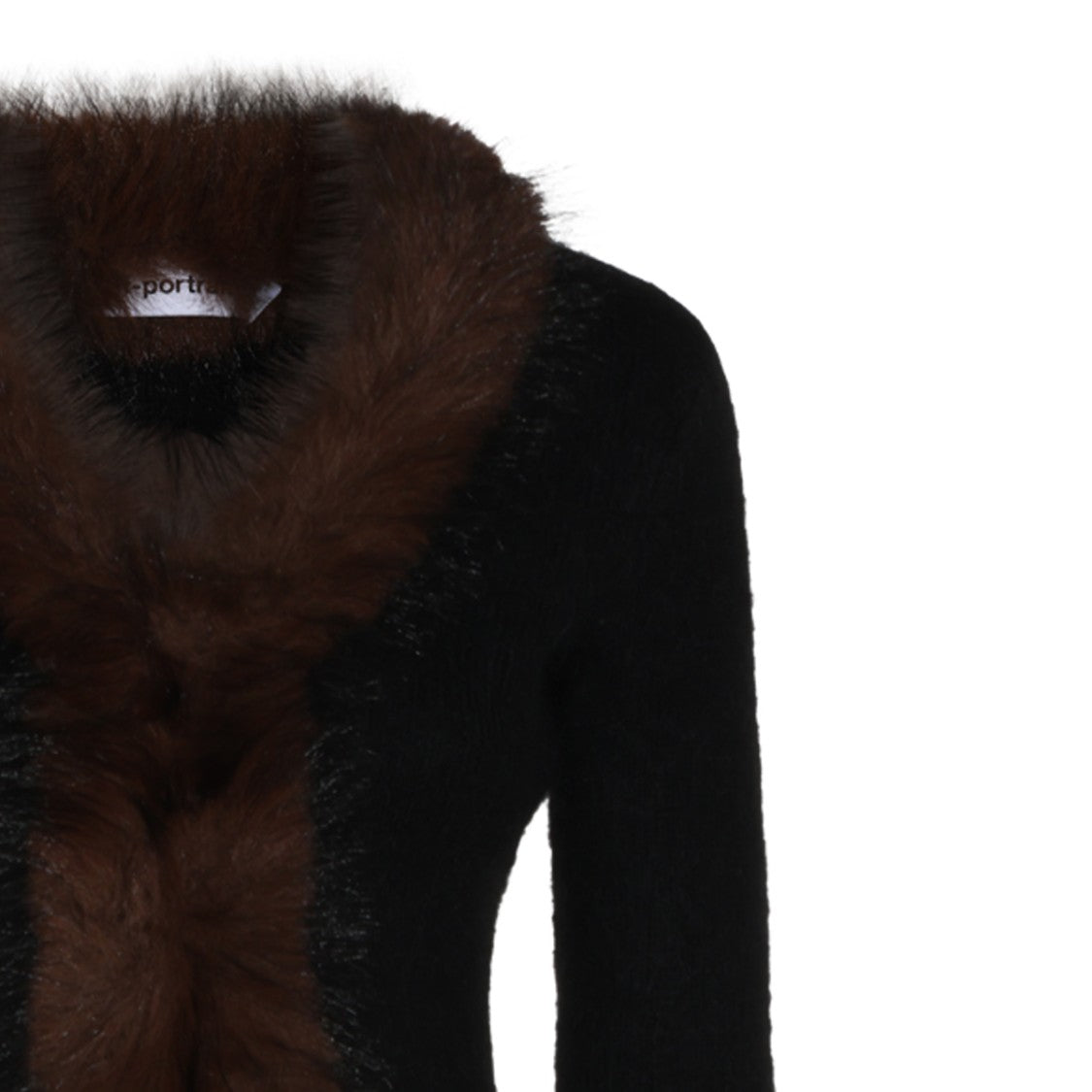 Self-Portrait Black Dark Brown Fur Trim Fitted Sweater