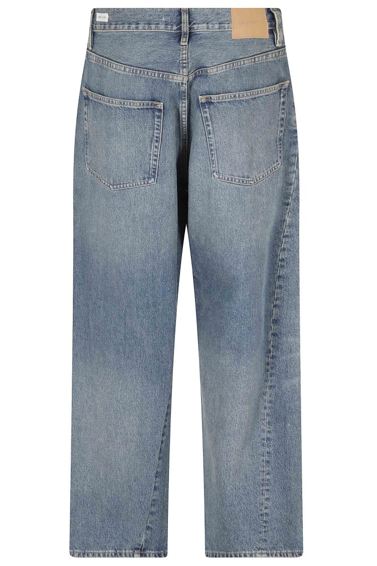 Sunflower Blue Wide Twist Wide-Leg Cotton Jeans