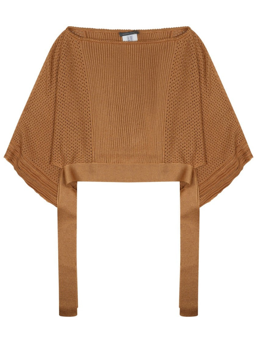 Alberta Ferretti Flowing Cropped Knitted Poncho With Ribbed