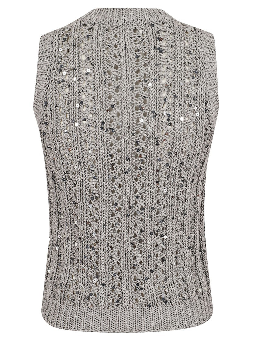 Peserico Knit Vest Top With Openwork Pattern And Micro-Sequins
