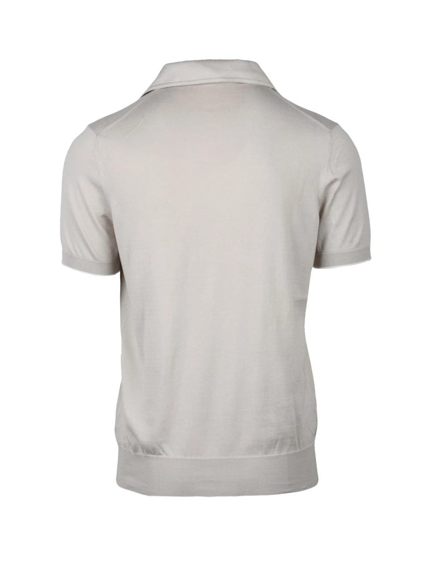 Brunello Cucinelli Beige Fine Knit Cotton Polo Shirt