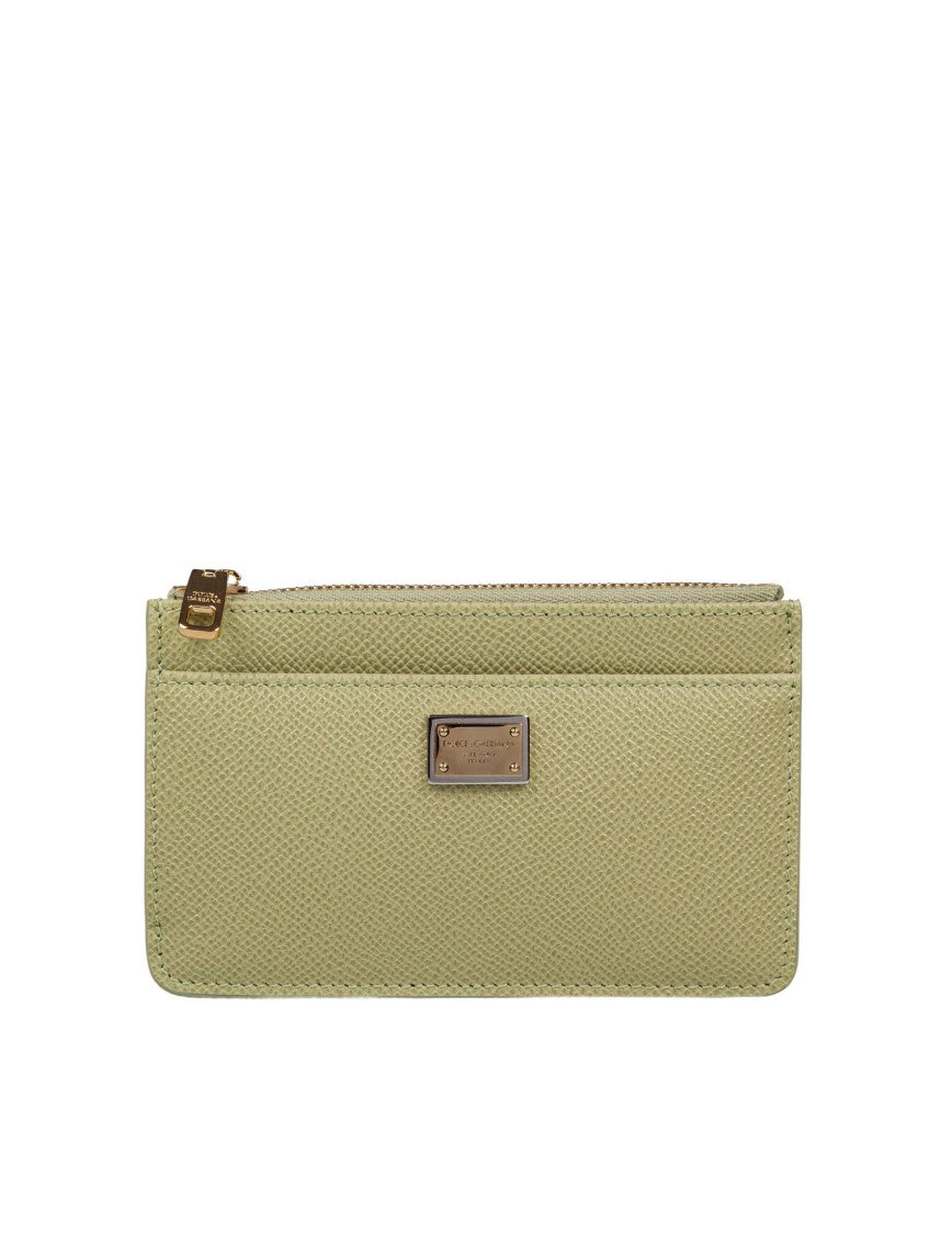 Dolce & Gabbana Sage Green Dauphine Leather Card Holder