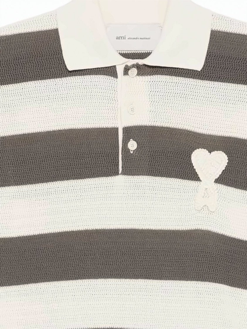 Ami Paris Multicolour Wide Horizontal Striped Cotton Polo