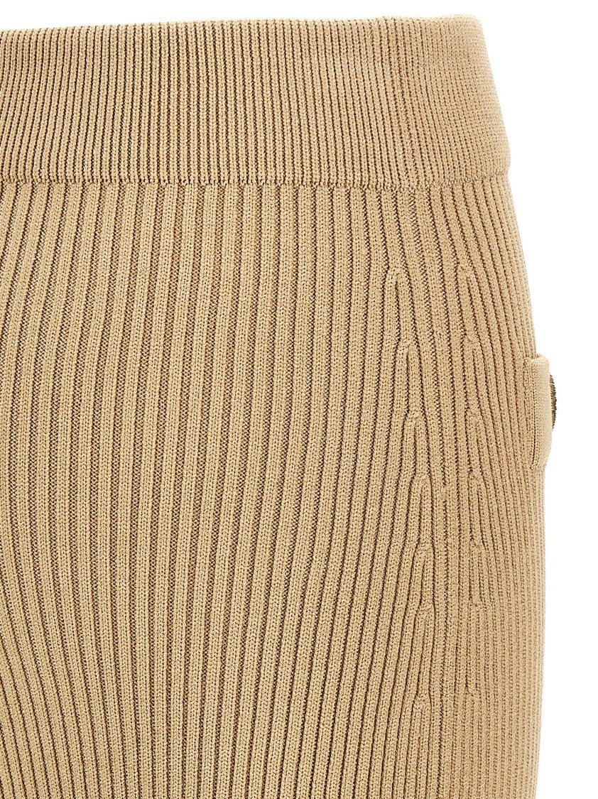 Balmain Ribbed Knit Midi Skirt With Trompe-L'œil Pockets