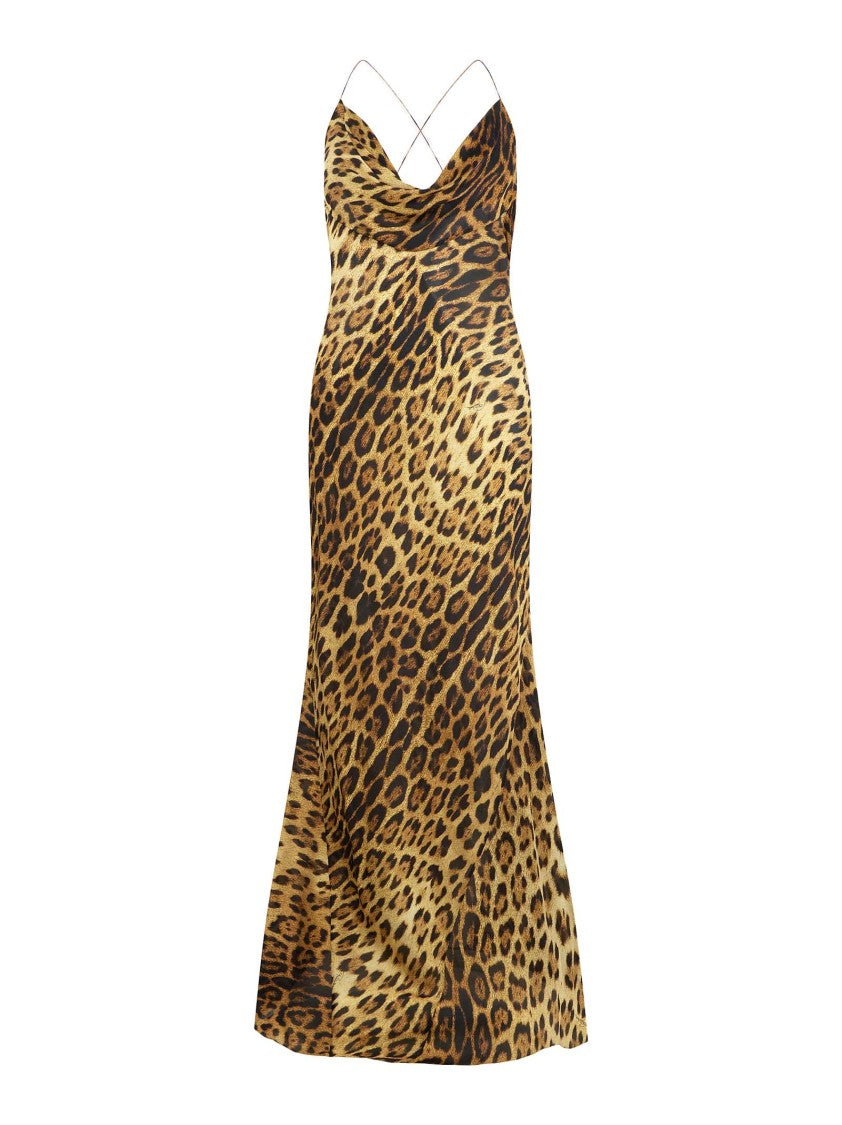 Roberto Cavalli Jaguar Print Silk Maxi Dress