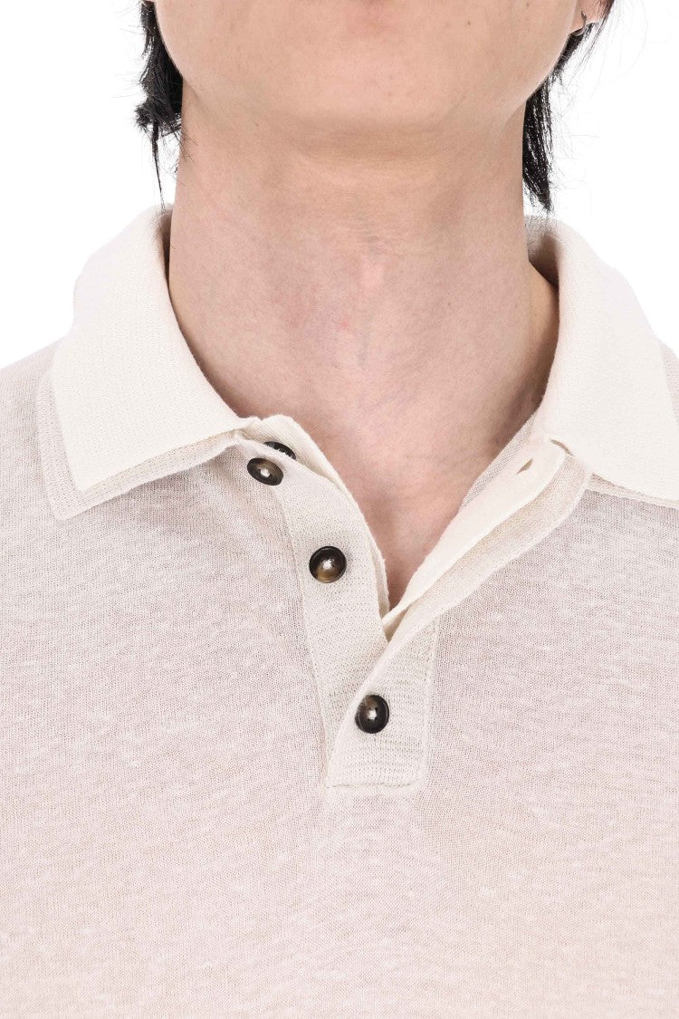 Eleventy Beige Linen-Cotton-Cashmere Double-Collar Polo Shirt