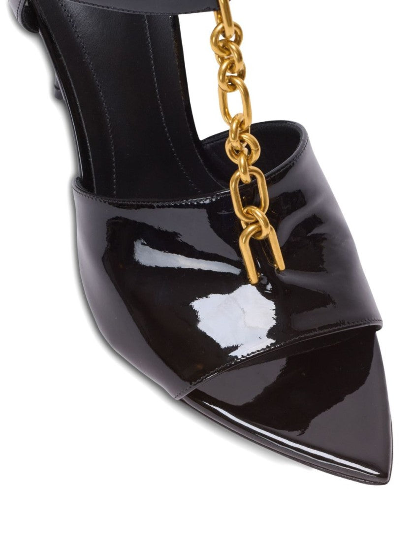 Balmain Black Chain Link Stiletto Ankle Sandals