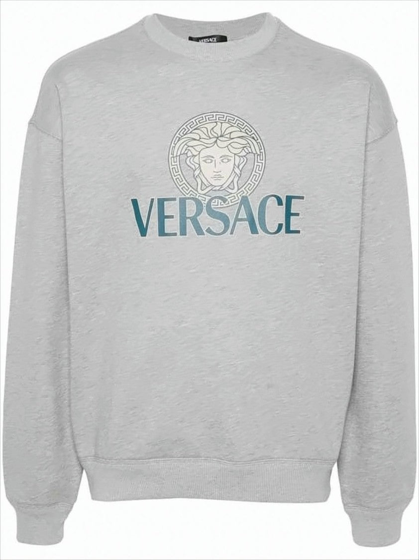Versace Light Grey Cotton Sweatshirt With Medusa Logo