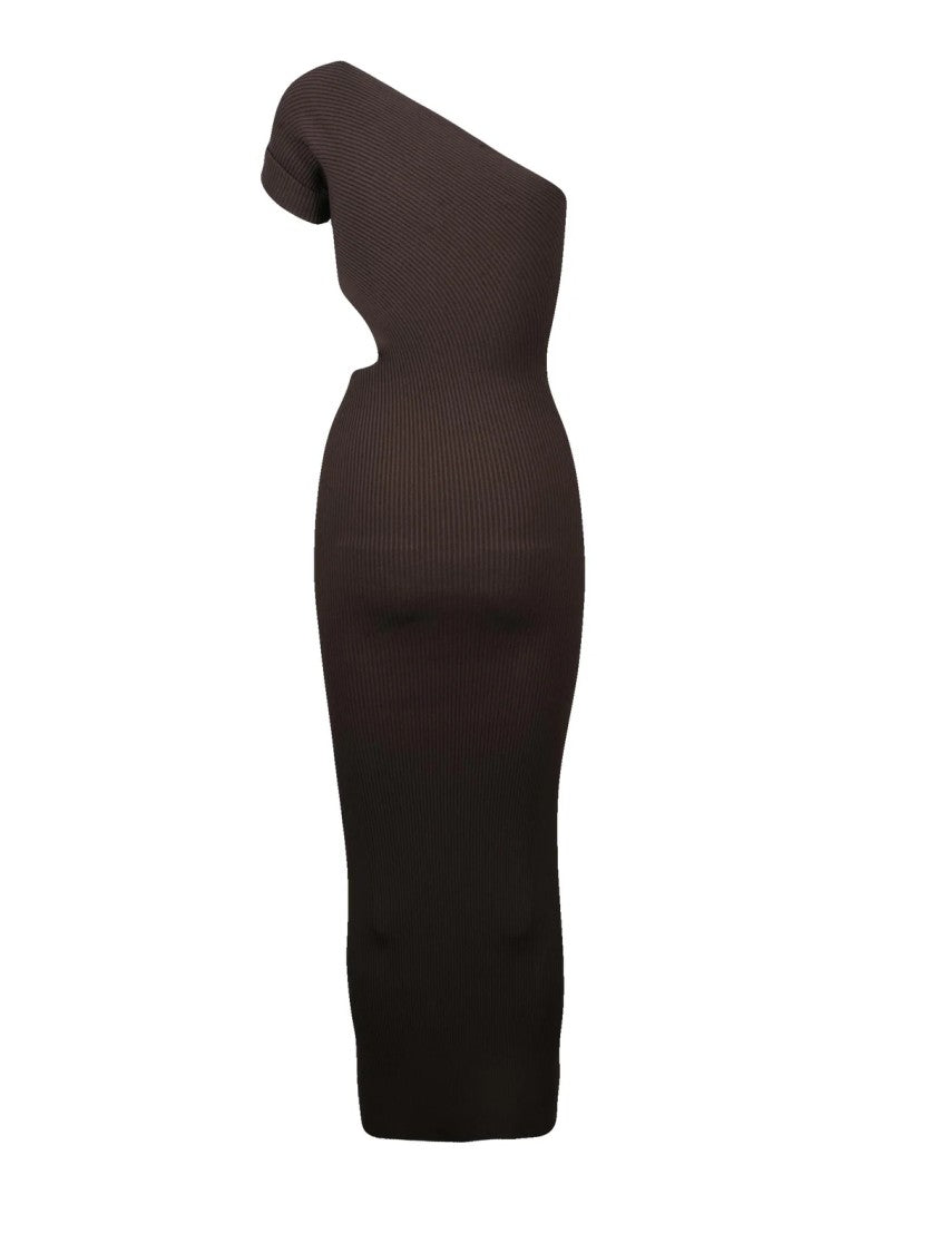 Max Mara Asymmetrical One-Shoulder Midi Knit Dress With Ribbed Texture