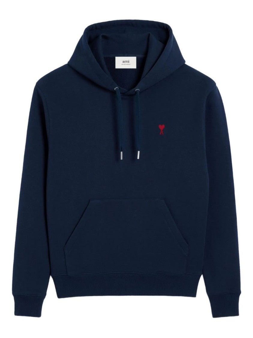 Ami Paris Classic Pullover Hoodie With Adjustable Drawstring